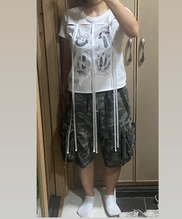 MUSINSA | TYPESERVICE Front Slit Ribbon T-Shirt [Off White]
