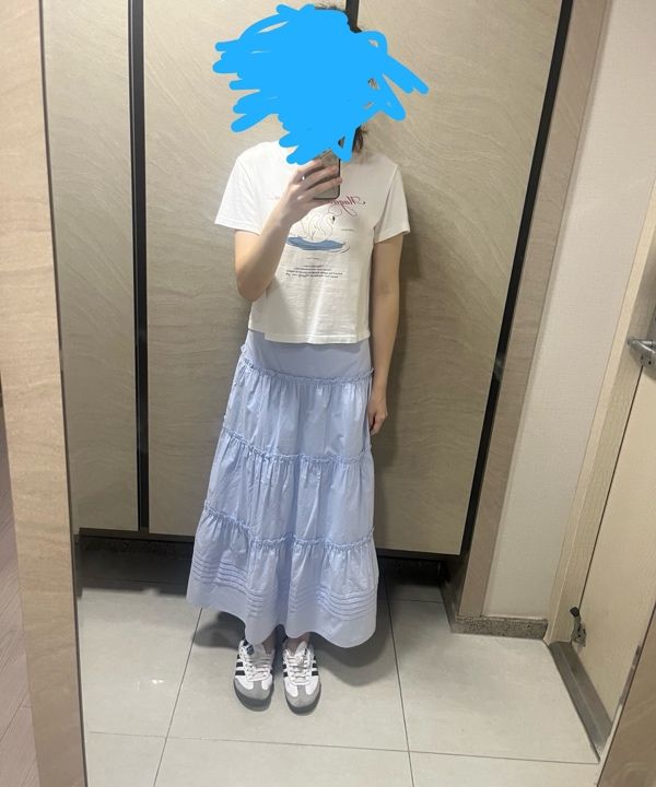 MUSINSA | ROLAROLA FRILL LONG SKIRT SKY