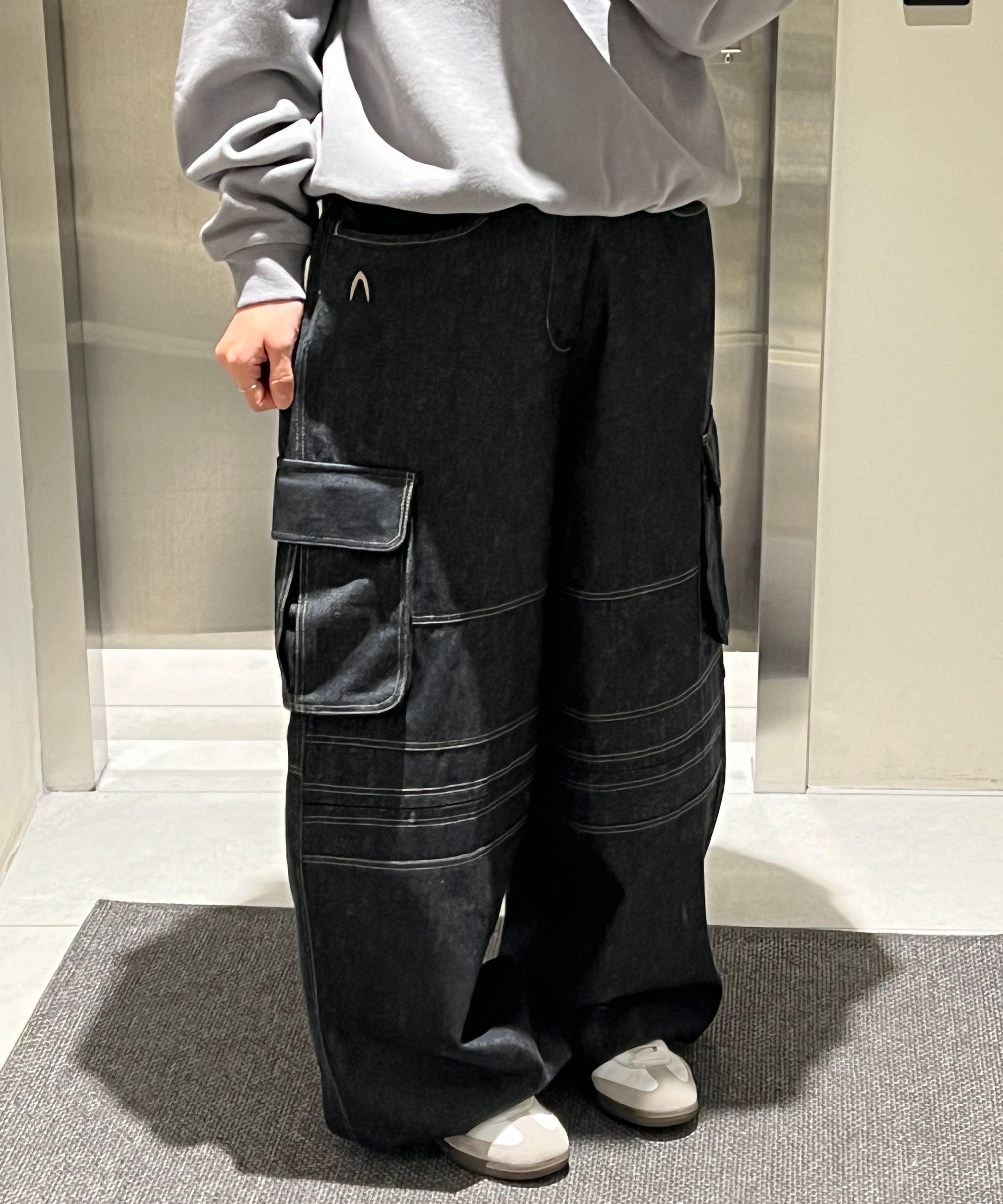 MUSINSA | AAKAM Stitched Denim Wide Cargo Pants (Black)