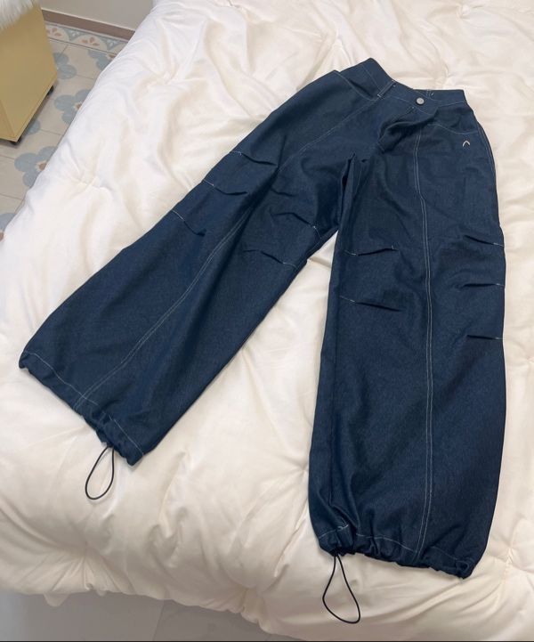 MUSINSA | AAKAM 98 Printed Knee Pin-tuck Denim Pants (Blue)