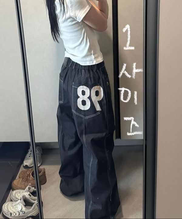 MUSINSA公式 | AAKAM 98 Printed Knee Pin-tuck Denim Pants (Black)