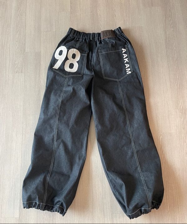MUSINSA公式 | AAKAM 98 Printed Knee Pin-tuck Denim Pants (Black)