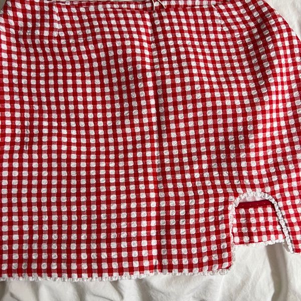 MUSINSA公式 | GLOWNY U BABY GINGHAM SKIRT (RED)
