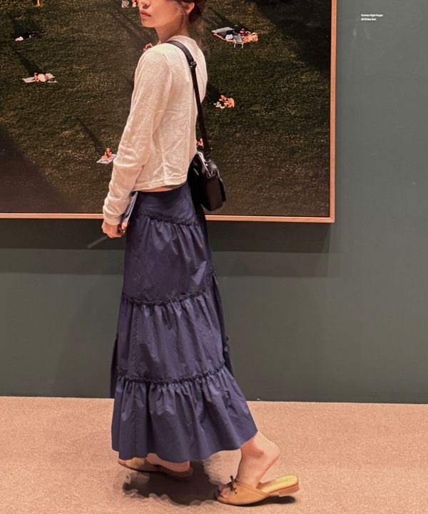 MUSINSA | GLOWNY RODEO TIERED RUFFLE SKIRT (NAVY)