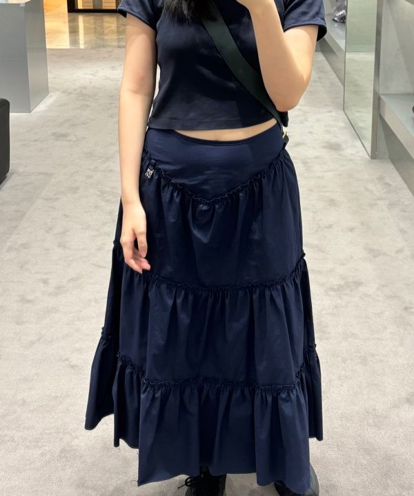 MUSINSA | GLOWNY RODEO TIERED RUFFLE SKIRT (NAVY)