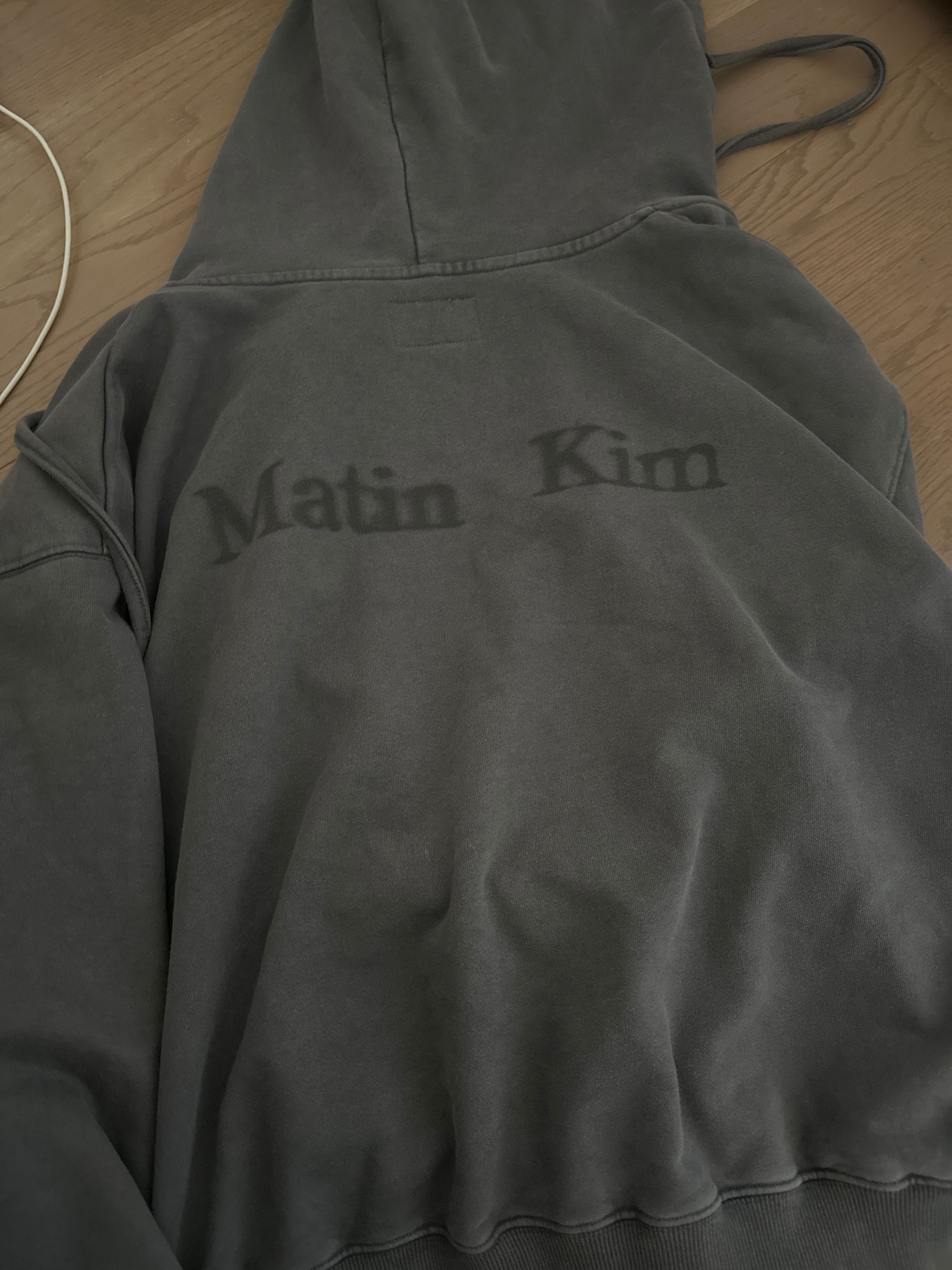 MATIN KIM WASHED HOODY ZIP UP パーカー ☆MATIN KIM ☆FRONT LOGO STITCH WASHED HOODY ZIP UP (Matin Kim