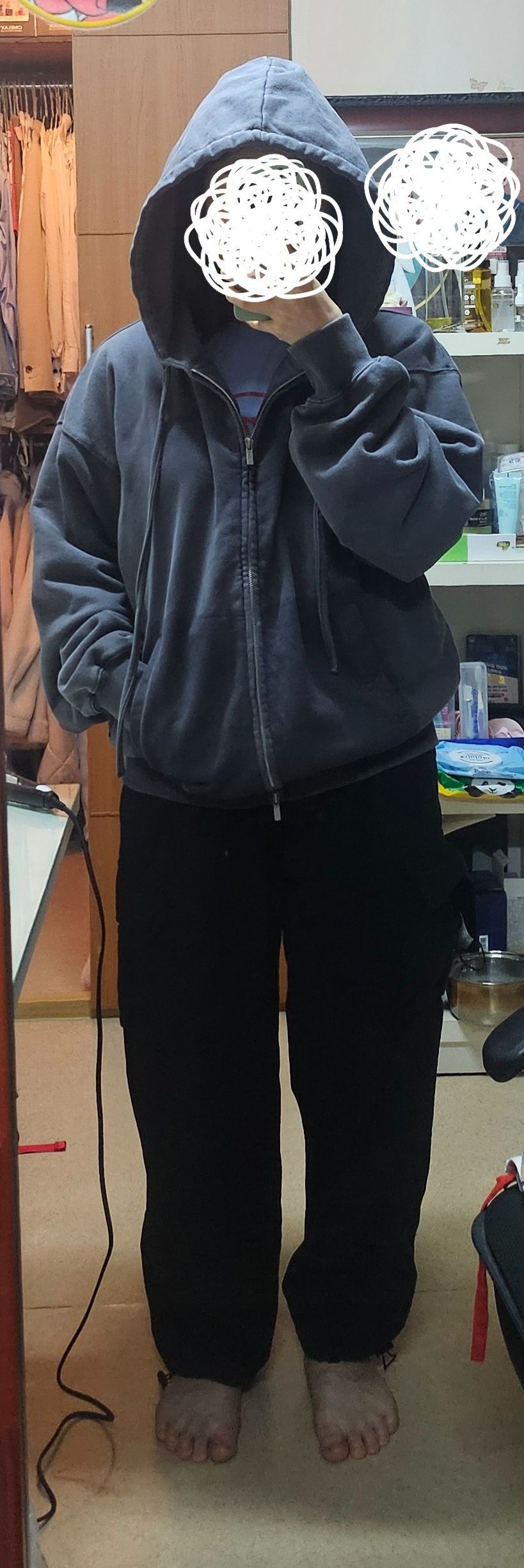 MATIN KIM WASHED HOODY ZIP UP パーカー ☆MATIN KIM ☆FRONT LOGO STITCH WASHED HOODY ZIP UP (Matin Kim