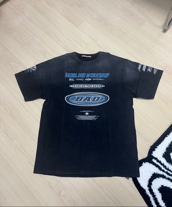 MUSINSA | BADBLOOD F2 Old Effect T-Shirt - Black/Blue