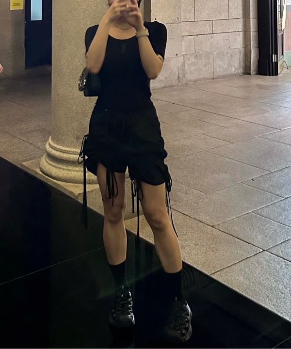 パンツ NACHE STRAP SHIRRING SHORTS MUSINSA | NACHE STRAP SHIRRING SHORTS BLACK