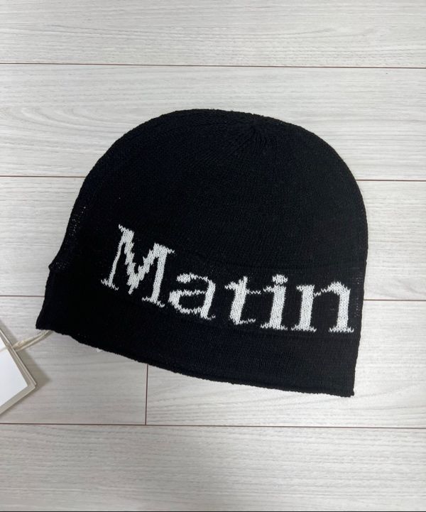 MUSINSA | MATIN KIM LOGO LINEN SHORT BEANIE IN BLACK