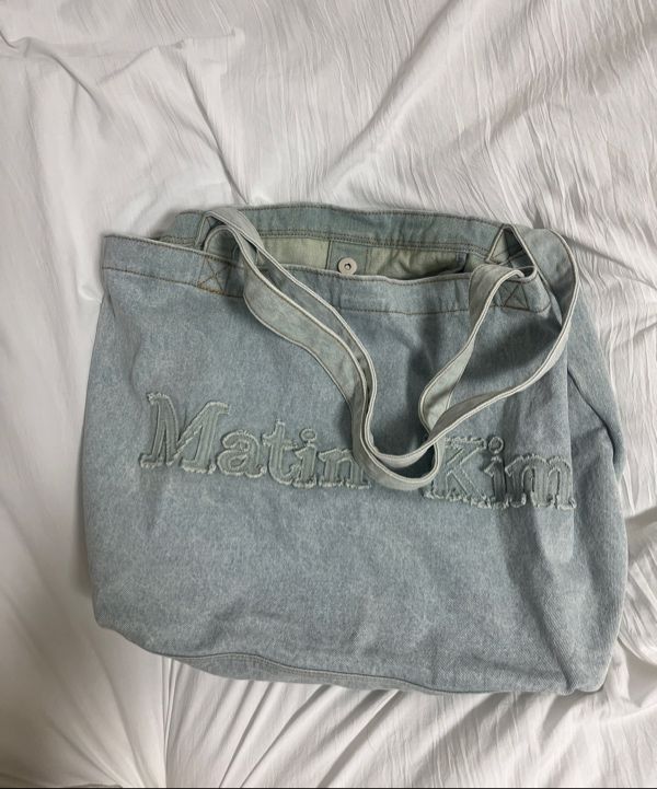 MUSINSA | MATIN KIM LOGO WASHED DENIM TOTE BAG IN SKY