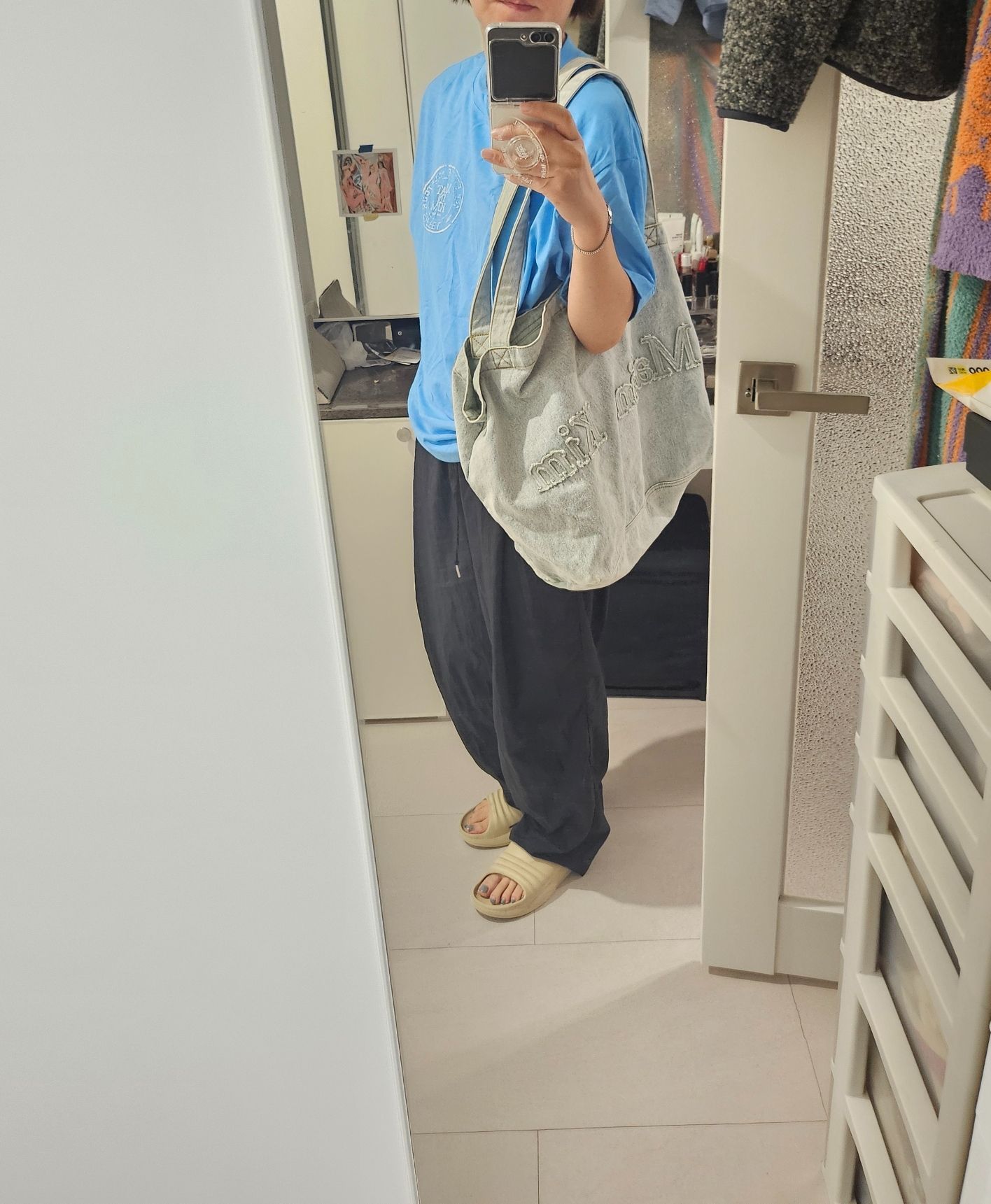 MUSINSA | MATIN KIM LOGO WASHED DENIM TOTE BAG IN SKY