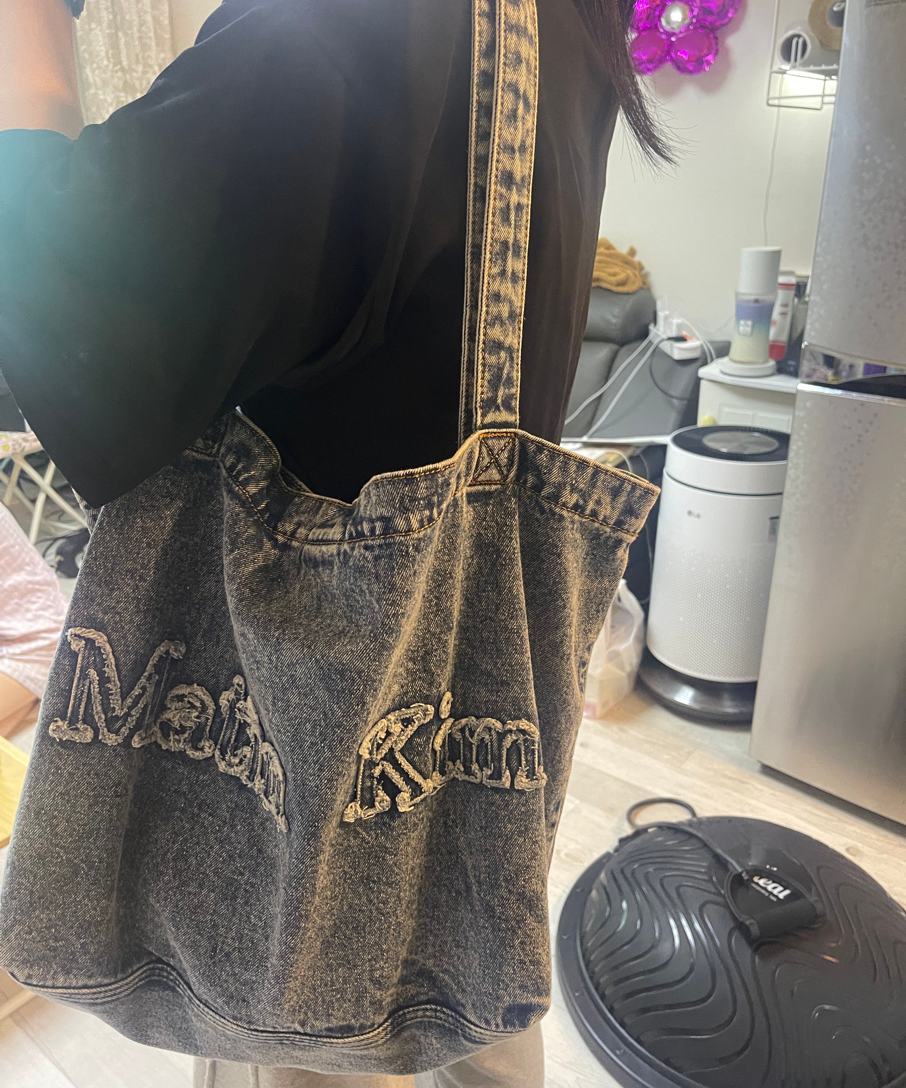 MUSINSA | MATIN KIM LOGO WASHED DENIM TOTE BAG IN BLUE