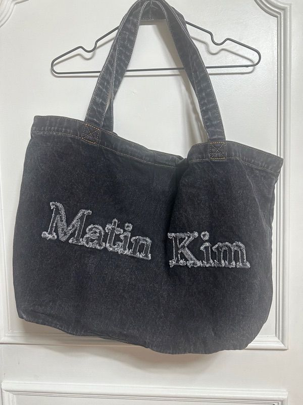 MUSINSA | MATIN KIM LOGO WASHED DENIM TOTE BAG IN BLACK