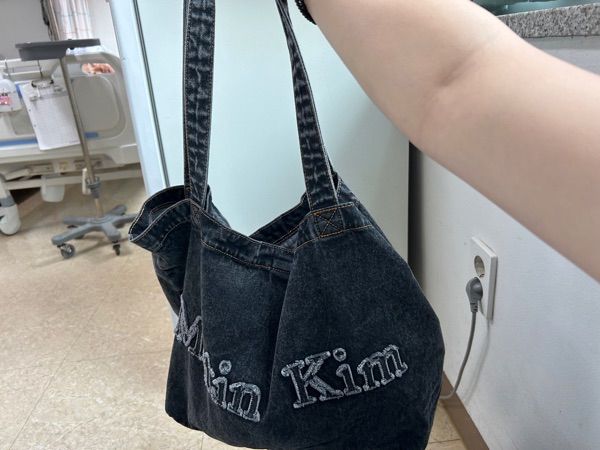 MUSINSA | MATIN KIM LOGO WASHED DENIM TOTE BAG IN BLACK