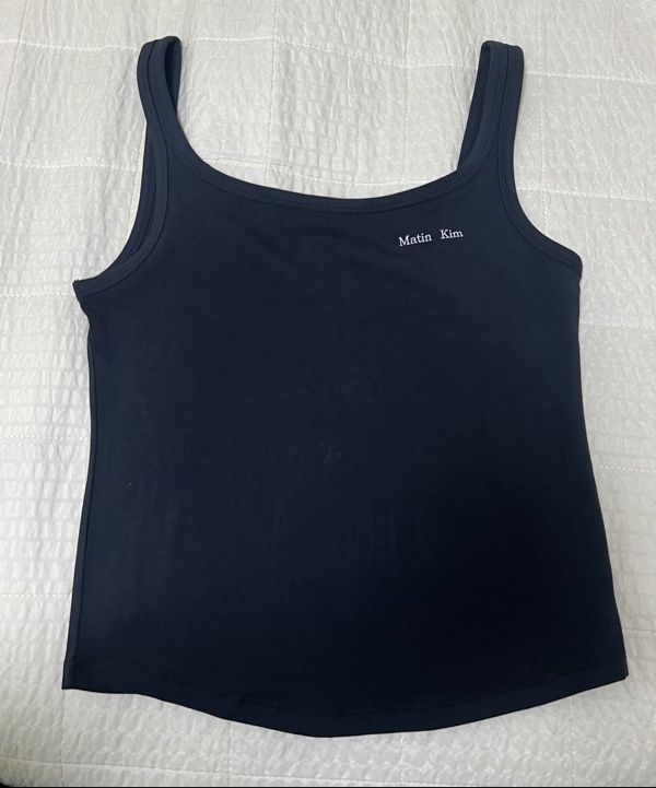 MUSINSA | MATIN KIM SQUARE NECK SLEEVELESS LOGO TOP IN LIGHT