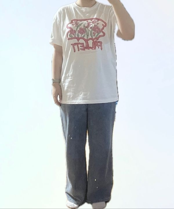 ★人気★【FALLETT】★BRUSH LOGO FLOWER SHORT SLEEV.E★ BRUSH LOGO FLOWER SHORT SLEEVE WHITE - FALLETT | 60% - Asian