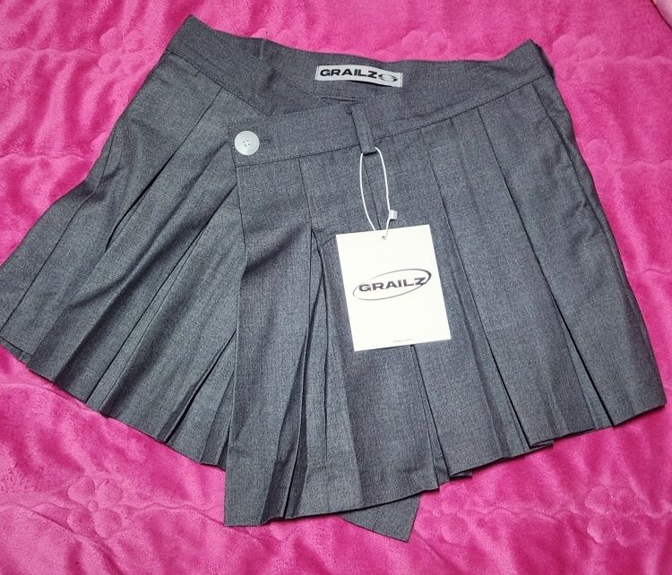 MUSINSA | GRAILZ UNBALANCE PLEATS WRAP SKIRT [GREY]