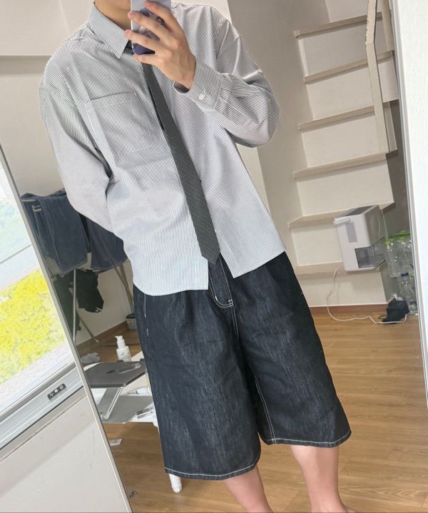 MUSINSA | UNKNOWN PLANET Bermuda Wide One Tuck Denim Shorts