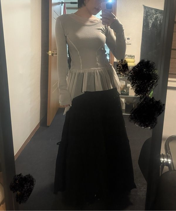 Tシャツ・カットソー placestudio Cancan frill flare ribbon shirring long cotton s MUSINSA | PLACE STUDIO Cancan Frill Flare Ribbon Shirring