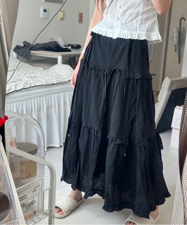 MUSINSA | PLACE STUDIO Cancan Frill Flare Ribbon Shirring Long