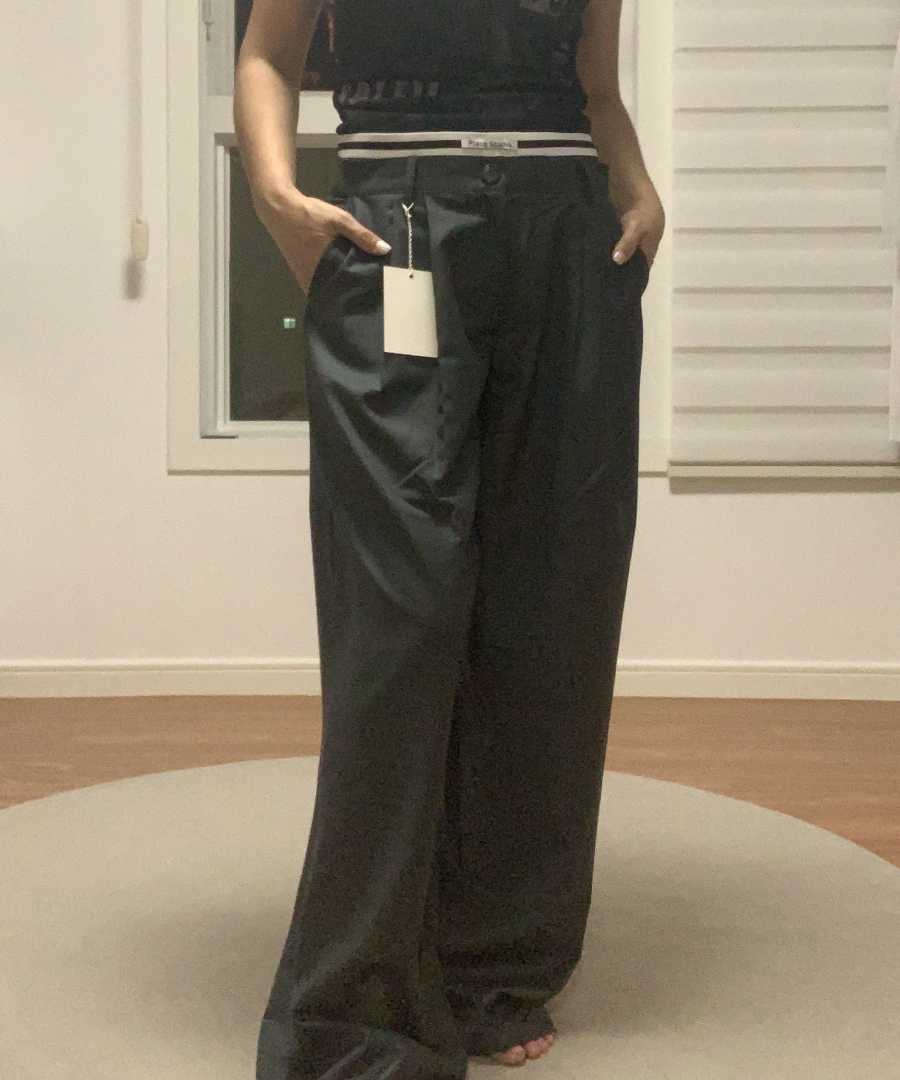 Tシャツ・カットソー Pintuck banding layered low rise wide slacks pants gray MUSINSA | PLACE STUDIO Pintuck banding layered low-rise wide