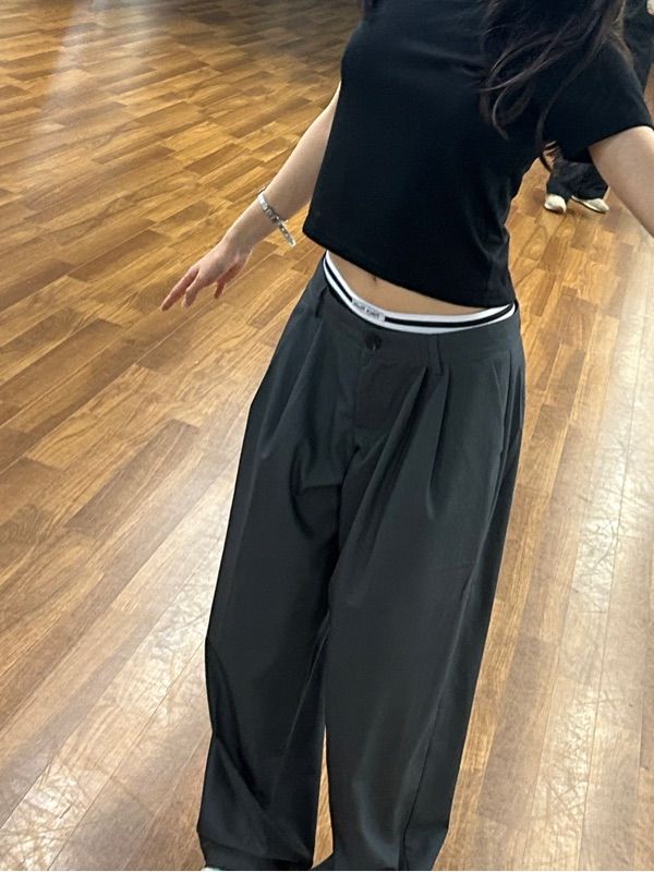 Tシャツ・カットソー Pintuck banding layered low rise wide slacks pants gray MUSINSA | PLACE STUDIO Pintuck banding layered low-rise wide