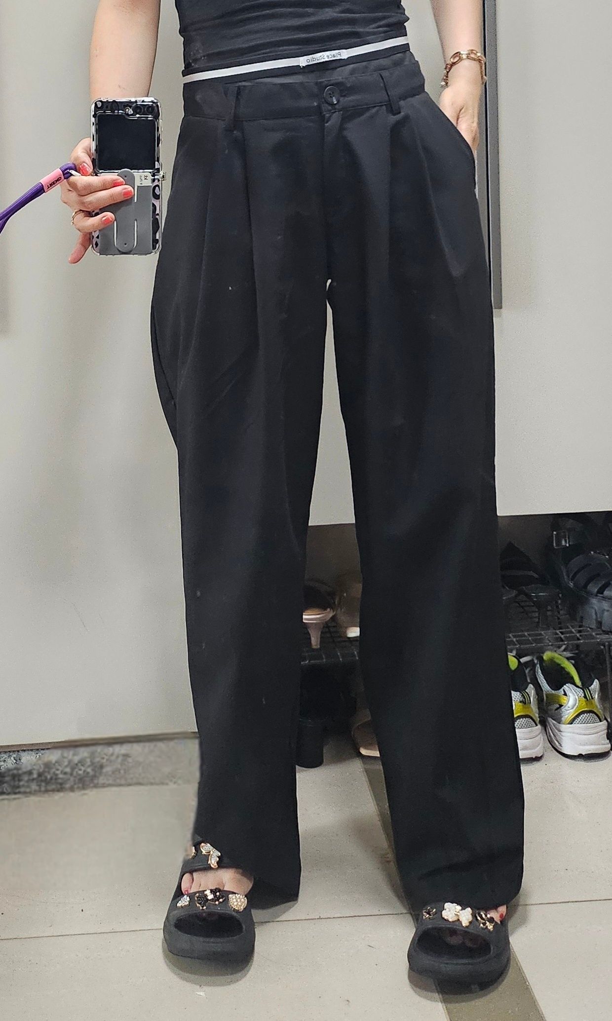 Tシャツ・カットソー Pintuck banding layered low rise wide slacks pants gray MUSINSA | PLACE STUDIO Pintuck banding layered low-rise wide