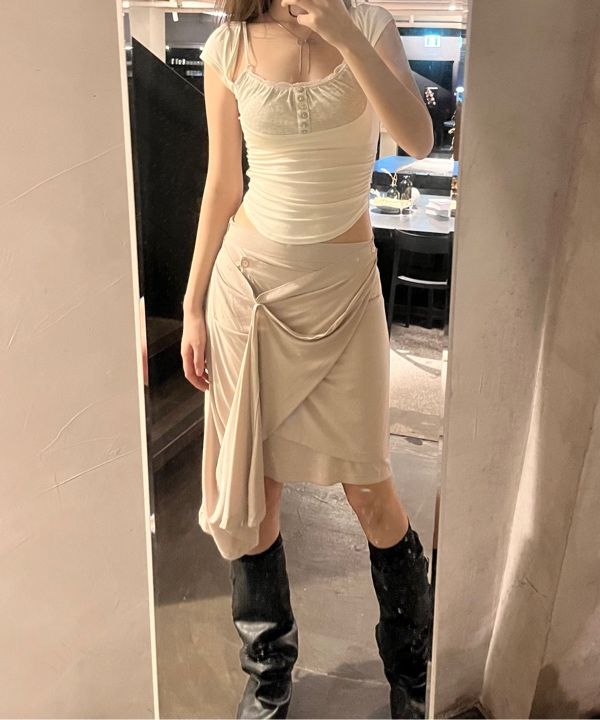 MUSINSA | OJOS Jersey Drape Wrap Skirt / Beige