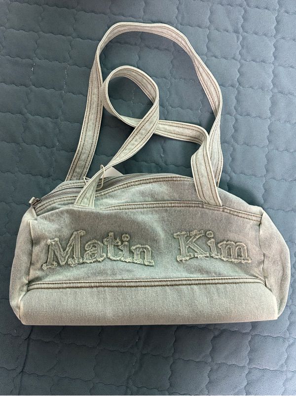 MUSINSA公式 | MATIN KIM LOGO WASHED DENIM DUFFEL BAG IN SKY