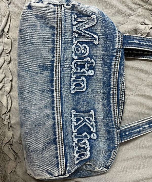 MUSINSA | MATIN KIM LOGO WASHED DENIM DUFFEL BAG IN BLUE