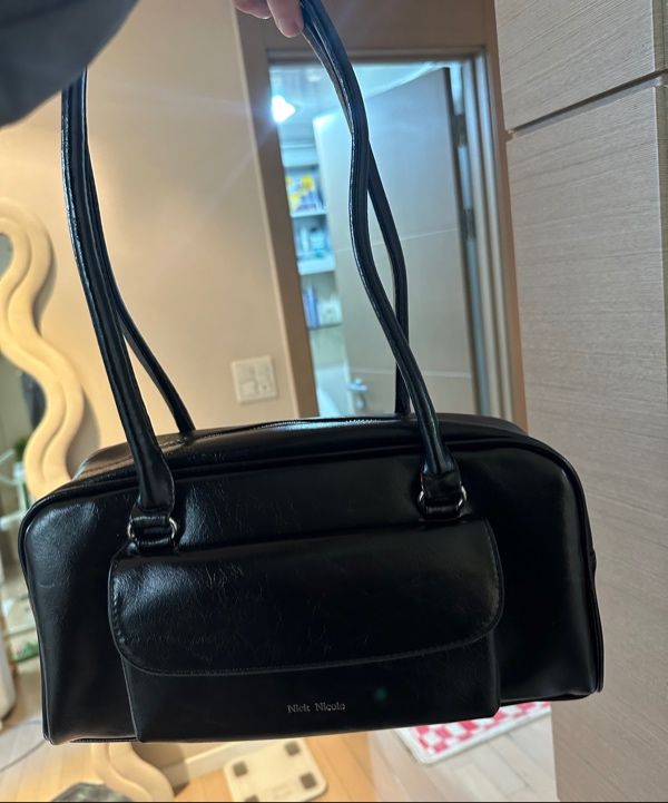 MUSINSA | NICK&NICOLE NICOLE POCKET LEATHER BAGUETTE BAG_BLACK