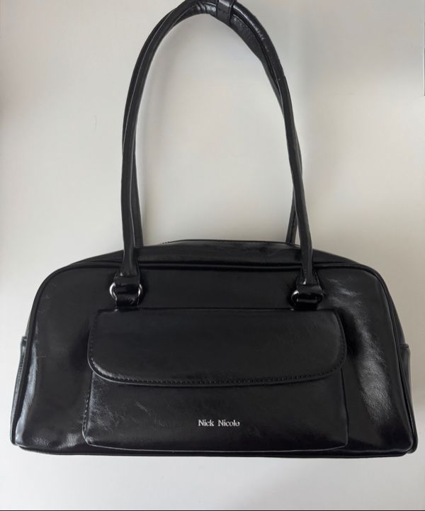 MUSINSA | NICK&NICOLE NICOLE POCKET LEATHER BAGUETTE BAG_BLACK