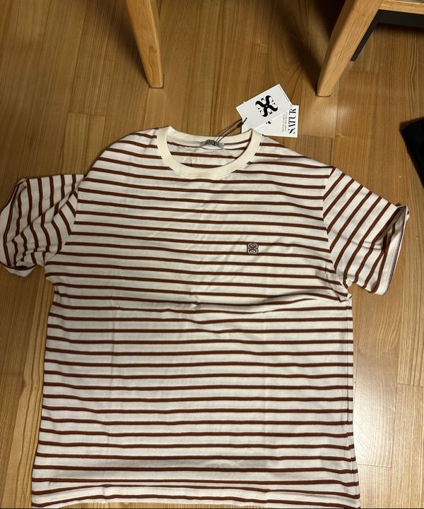 ◆SATUR◆ All day basic striped short sleeve t-shirt gray SA MUSINSA | SATUR All Day Basic Stripe Short Sleeve T-shirt Gray
