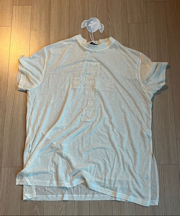 ●CLUT STUDIO● Lace Cross Half T-shirt (3色) Lace Cross Half T-shirt - BLUE - CLUT STUDIO | 60% - Asian