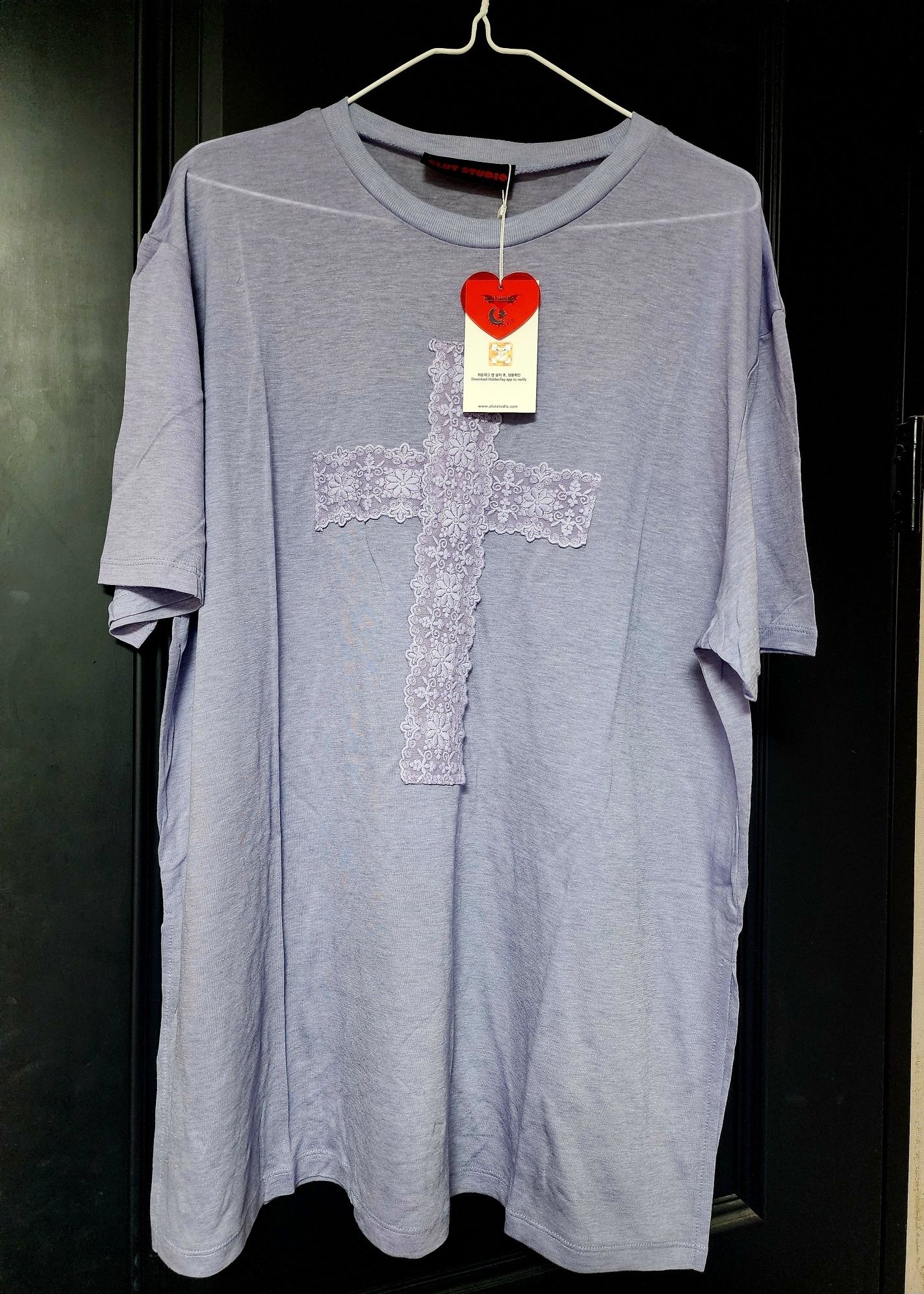 MUSINSA | CLUT STUDIO Lace Cross Short Sleeve T-Shirt - Ivory