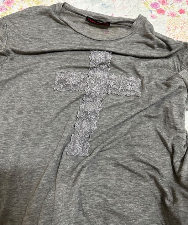MUSINSA | CLUT STUDIO Lace Cross Short Sleeve T-Shirt - Blue