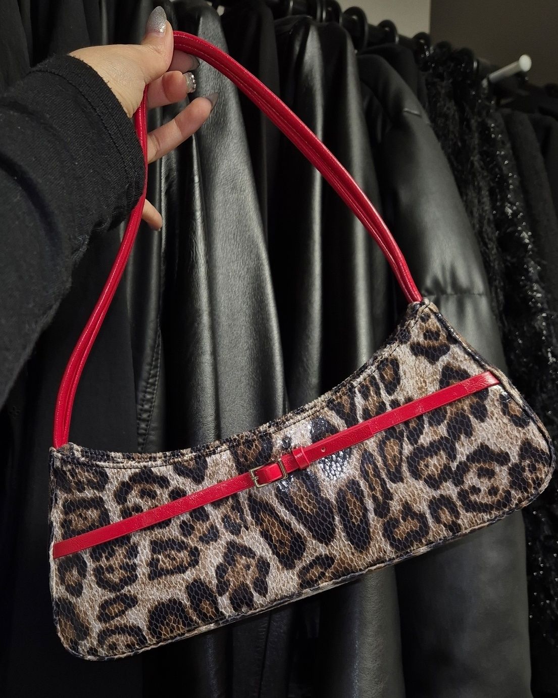 MUSINSA | TTMAB Mini Buckle Small Baguette Bag - Pretty Leopard