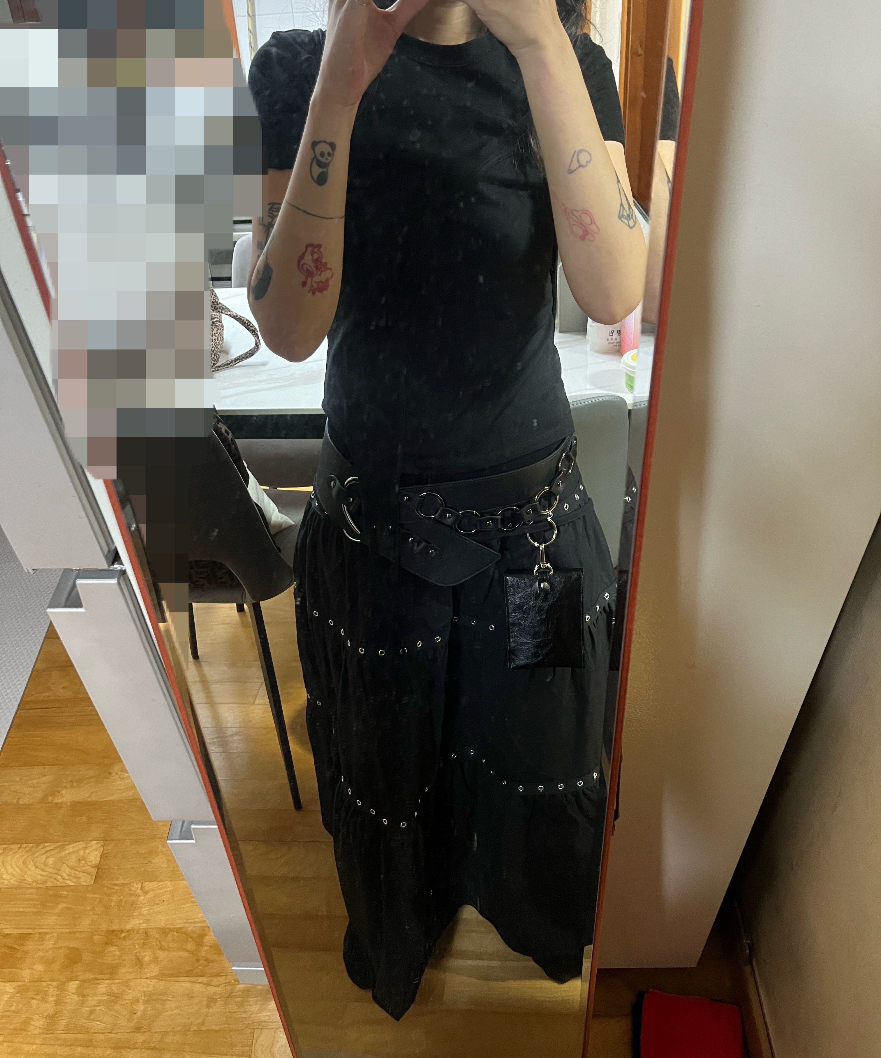 MUSINSA | NOTKNOWING Tiered Eyelet Maxi Skirt (BLACK)