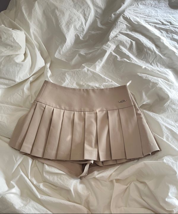 MUSINSA | PORTA PLEATS MINI SKIRT SHORTS, BEIGE
