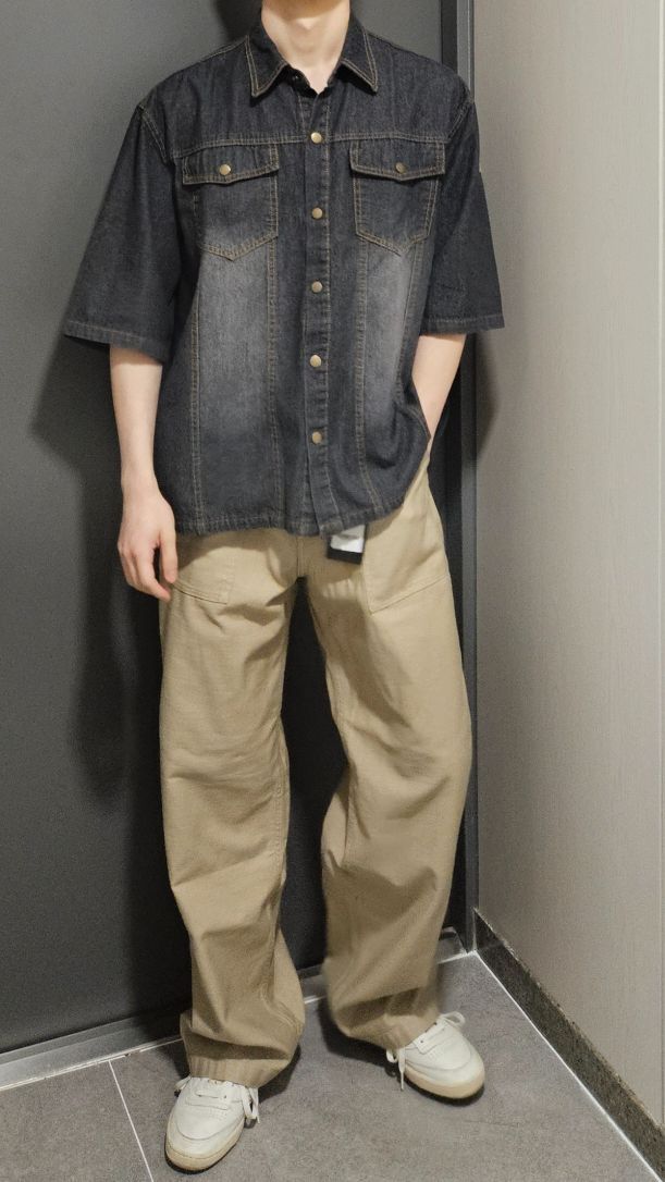 MUSINSA公式 | MUCENT Country roll-up denim short-sleeved