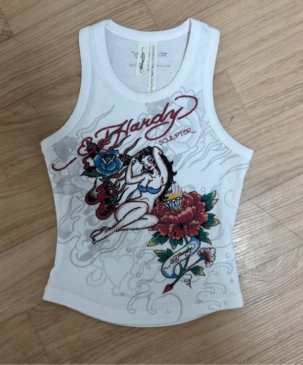 Sculptor X Ed Hardy] Rib Tank Top Cream