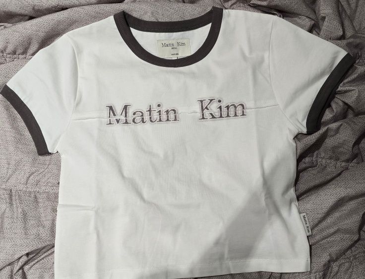 MUSINSA | MATIN KIM CUTTED LOGO RINGER CROP TOP IN WHITE