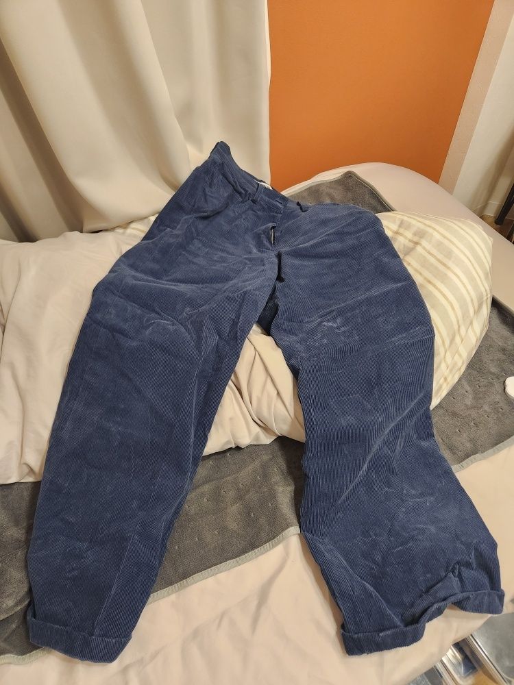 MUSINSA | ENZO BLUES Corduroy Wide Pants (Deep Blue)