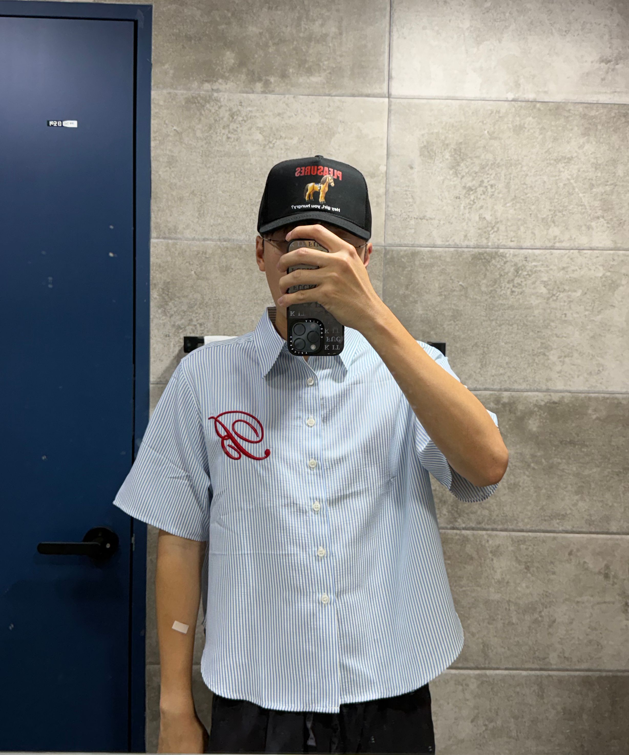 MUSINSA | BADBLOOD Classic Logo Short Sleeve Shirt - Blue