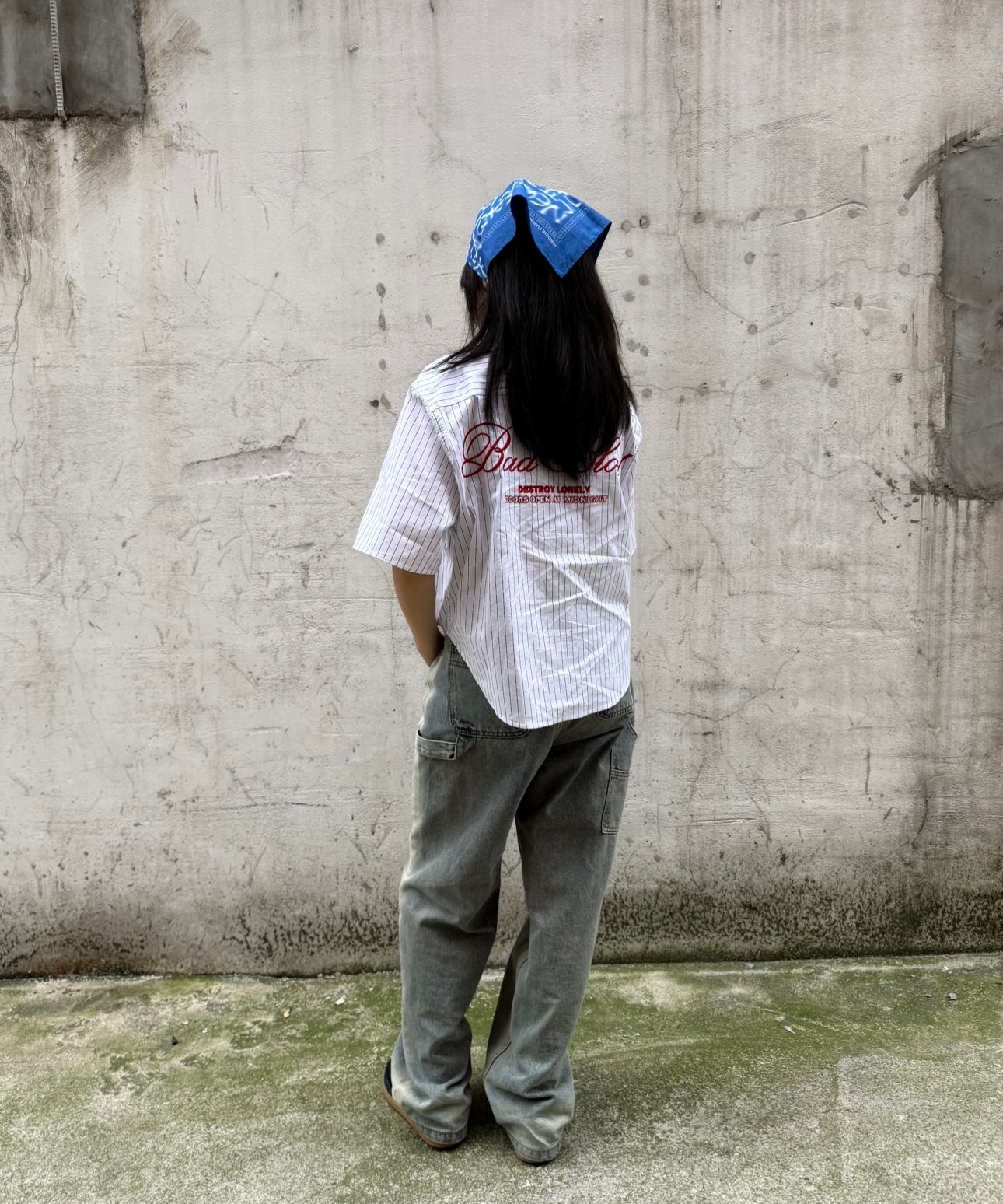 MUSINSA | BADBLOOD Classic Logo Short Sleeve Shirt - Blue