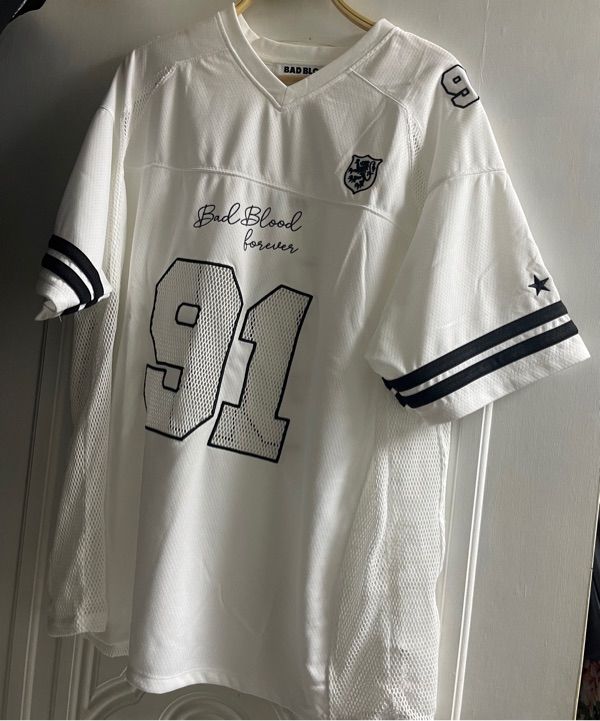 MUSINSA | BADBLOOD Crochet 91 Football Jersey Large Fit - White