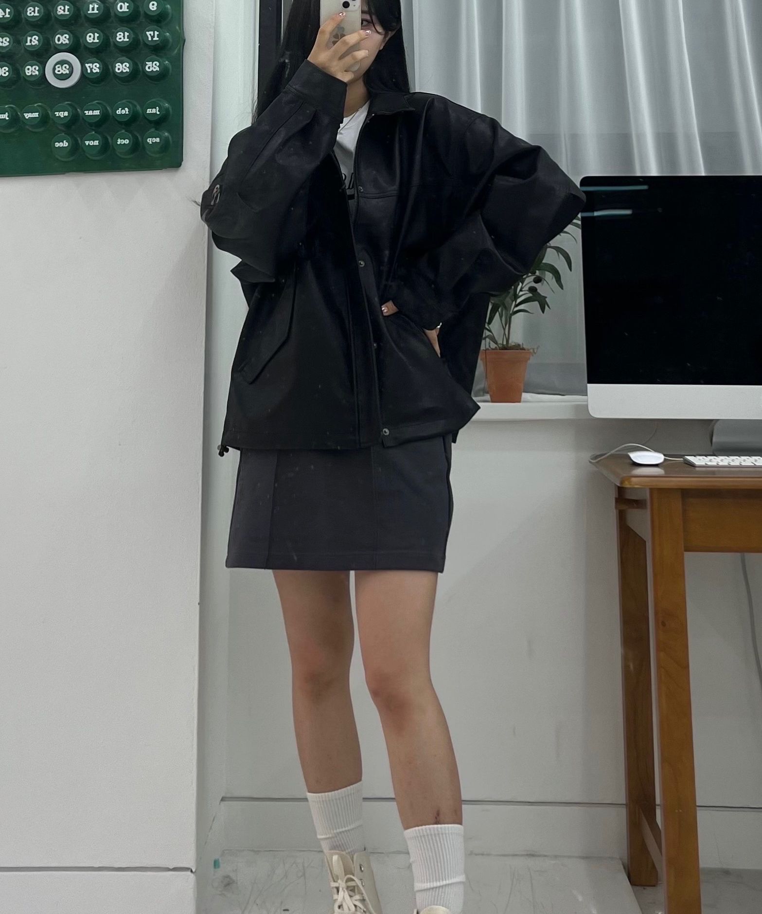 MUSINSA | 1993STUDIO Symbol Logo Leather Field Jacket_Black