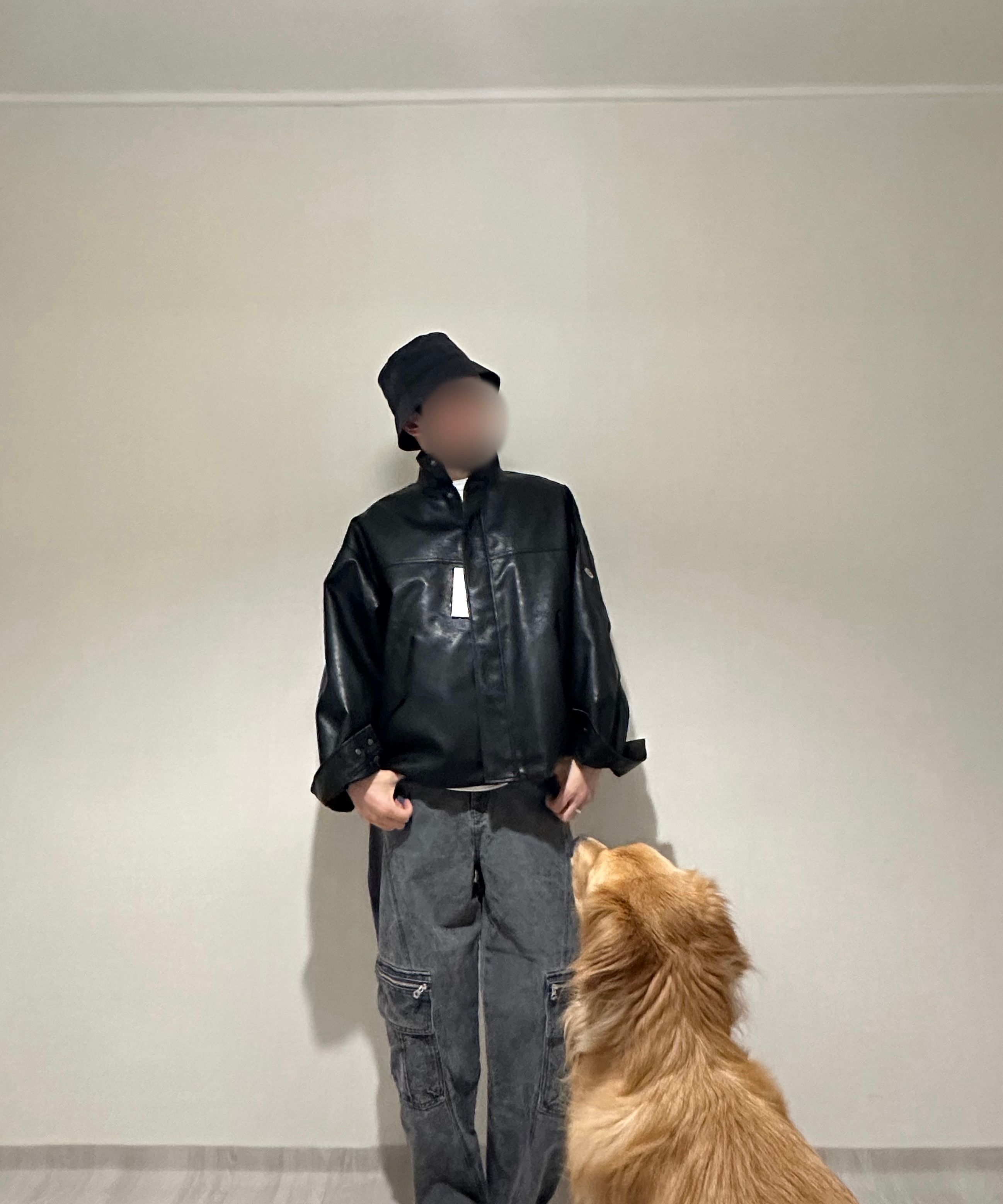 MUSINSA公式 | 1993STUDIO Symbol Logo Leather Field Jacket_Black
