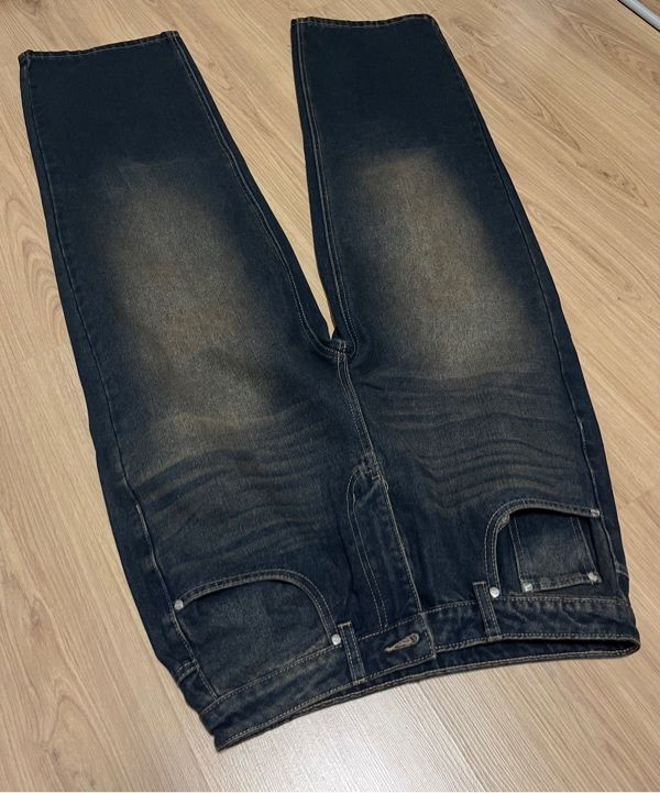 【BAON】Akiko Cat Washing Wide Denim Pants BAON (バオン) - [男女兼用]ウェンシビンテージキャット